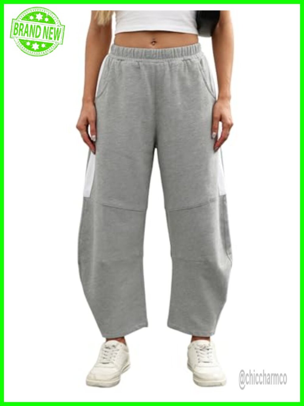 Wide Leg Barrel Striped Sweatpants with Pockets Elastic Waist